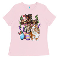 Bubblegum Pink Easter bunny and floral cross Ladies Tee - RanaPortraitStore