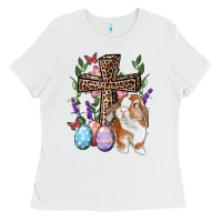 White Easter bunny and floral cross Ladies Tee - RanaPortraitStore
