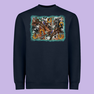 Bucking Bronco Rodeo Revolver Western Background Heavyweight Sweatshirt Designed By Adodesignshop