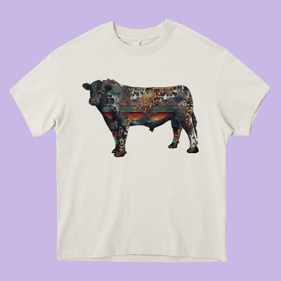 Black Angus Bull With Western Patterns Heavy Core Tee Designed By Ranaportraitstore