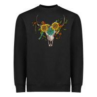 Black boho bullskull with sunflower and gemstone Heavyweight Sweatshirt - Artiststas