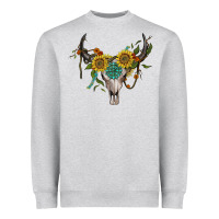 Heather Grey boho bullskull with sunflower and gemstone Heavyweight Sweatshirt - Artiststas
