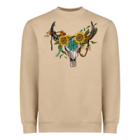 Boho Bullskull With Sunflower And Gemstone Heavyweight Sweatshirt | Teevron