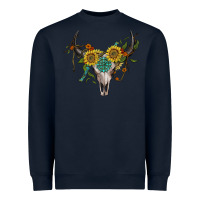 Navy boho bullskull with sunflower and gemstone Heavyweight Sweatshirt - Artiststas