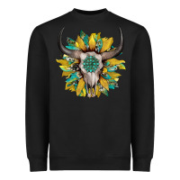 Black boho bullskull with sunflower and gemstone Heavyweight Sweatshirt - Artiststas