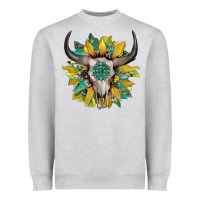 Boho Bullskull With Sunflower And Gemstone Heavyweight Sweatshirt | Teevron