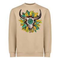 Mushroom boho bullskull with sunflower and gemstone Heavyweight Sweatshirt - Artiststas