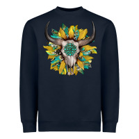 Navy boho bullskull with sunflower and gemstone Heavyweight Sweatshirt - Artiststas