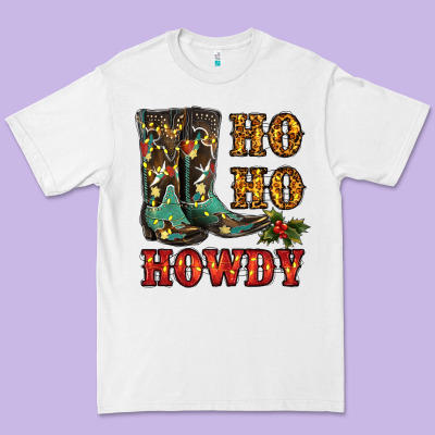 Christmas Cowboy Boots Ho Ho Howdy Premium Tee Designed By Ranaportraitstore