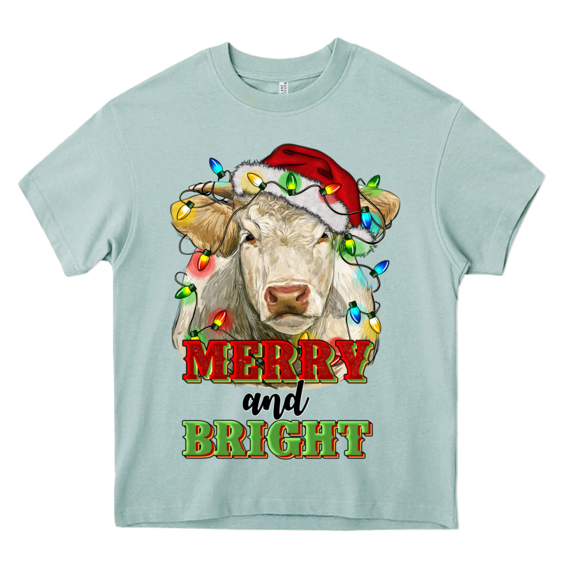 Merry And Bright Charolais Cattle Cow With Christm Heavy Core Tee by RanaPortraitStore | Teevron