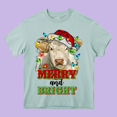 Merry And Bright Charolais Cattle Cow With Christm Heavy Core Tee Designed By Ranaportraitstore
