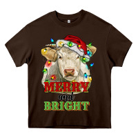 Chocolate Brown merry and bright charolais cattle cow with christm Heavy Core Tee - RanaPortraitStore