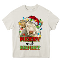 Cream merry and bright charolais cattle cow with christm Heavy Core Tee - RanaPortraitStore