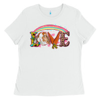 White Easter Bunny Love With Rainbow Ladies Tee - RanaPortraitStore