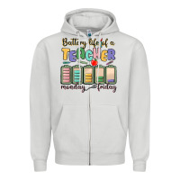 Dove Grey battery life of a teacher monday friday Zipper Hoodie - MaliasSmallBusiness
