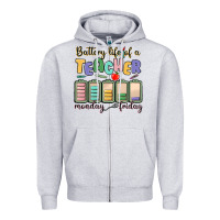 Heather Grey battery life of a teacher monday friday Zipper Hoodie - MaliasSmallBusiness