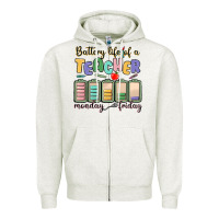 Oatmeal Heather battery life of a teacher monday friday Zipper Hoodie - MaliasSmallBusiness