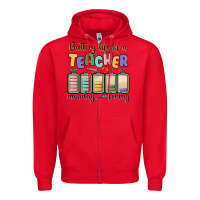 Red battery life of a teacher monday friday Zipper Hoodie - MaliasSmallBusiness
