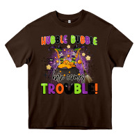 Chocolate Brown kids halloween hubble bubble here comes trouble Heavy Core Tee - BarkalooDesign