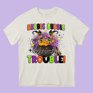 Kids Halloween Hubble Bubble Here Comes Trouble Heavy Core Tee Designed By Barkaloodesign