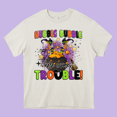Kids Halloween Hubble Bubble Here Comes Trouble Heavy Core Tee Designed By Barkaloodesign