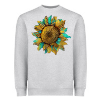 Heather Grey sunflower with leopard and turquoise Heavyweight Sweatshirt - Artiststas