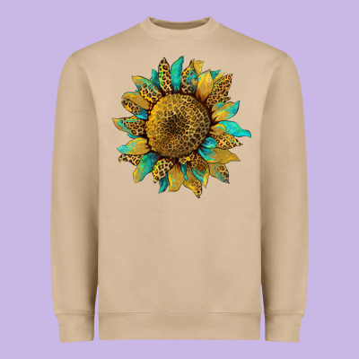 Sunflower With Leopard And Turquoise Heavyweight Sweatshirt Designed By Artiststas