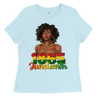 Baby Blue 1865 juneteenth with afro black woman Ladies Tee - texasbilliewilder