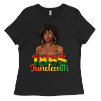 Black 1865 juneteenth with afro black woman Ladies Tee - texasbilliewilder