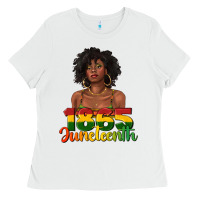 White 1865 juneteenth with afro black woman Ladies Tee - texasbilliewilder