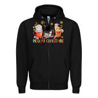 Black meowy christmas cats coffee cups Zipper Hoodie - MaliasSmallBusiness