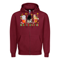 Burgundy meowy christmas cats coffee cups Zipper Hoodie - MaliasSmallBusiness