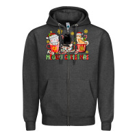 Charcoal Heather meowy christmas cats coffee cups Zipper Hoodie - MaliasSmallBusiness