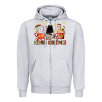 Heather Grey meowy christmas cats coffee cups Zipper Hoodie - MaliasSmallBusiness