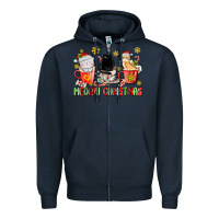 Navy meowy christmas cats coffee cups Zipper Hoodie - MaliasSmallBusiness