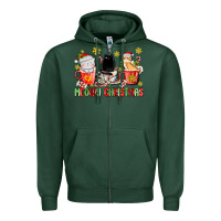 Sports Green meowy christmas cats coffee cups Zipper Hoodie - MaliasSmallBusiness