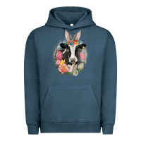 Pigment Midnight Navy Happy Easter Cow Easter Day Urban Hoodie - CowGirlArtShop