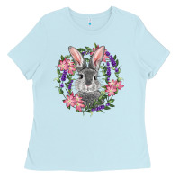 Baby Blue Easter Bunny With Floral Wreath Ladies Tee - RanaPortraitStore