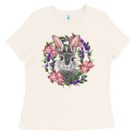 Bone Easter Bunny With Floral Wreath Ladies Tee - RanaPortraitStore