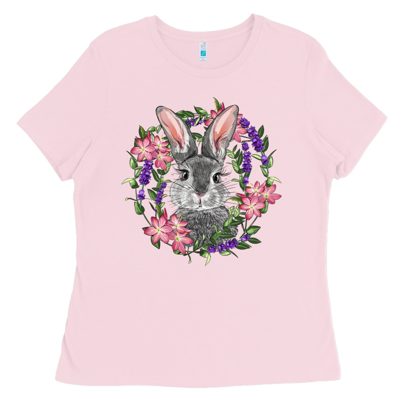 Easter Bunny With Floral Wreath Ladies Tee by RanaPortraitStore | Teevron