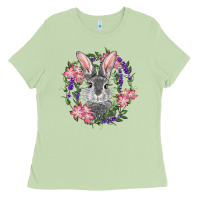 Matcha Easter Bunny With Floral Wreath Ladies Tee - RanaPortraitStore