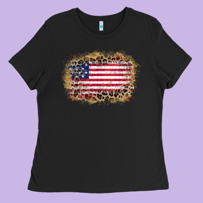 America Leopard Glitter Flag Ladies Tee Designed By Zillion Design Studio