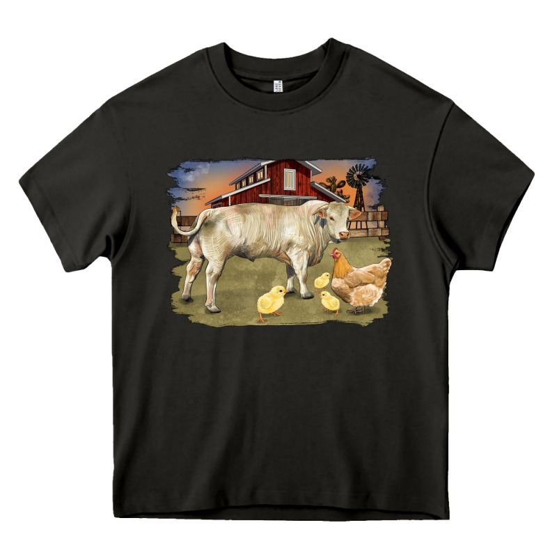 Charolaris Bull And Chicken In Barnyard Heavy Core Tee by RanaPortraitStore | Teevron