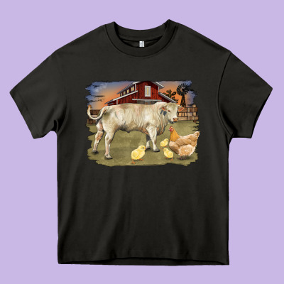 Charolaris Bull And Chicken In Barnyard Heavy Core Tee Designed By Ranaportraitstore