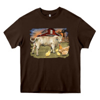 Chocolate Brown charolaris bull and chicken in barnyard Heavy Core Tee - RanaPortraitStore