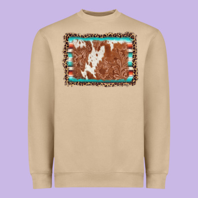 Leopard Serape Cowhide  Leather Background Heavyweight Sweatshirt Designed By Adodesignshop