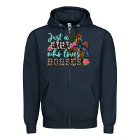 Navy just a girl who loves horses Zipper Hoodie - MaliasSmallBusiness