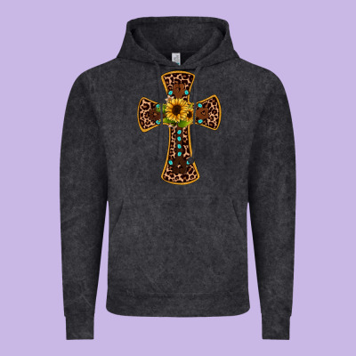 Leopard Gemstone Sunflower Cross Vintage Hoodie Designed By Jahusdesignshop