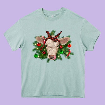 Christmas Charolais Calf Heavy Core Tee Designed By Ranaportraitstore