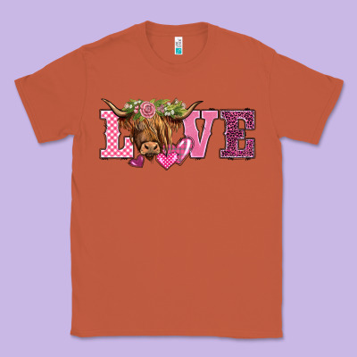 Valentine's Day Love Highland Cow Classic Tee Designed By Barkaloodesign